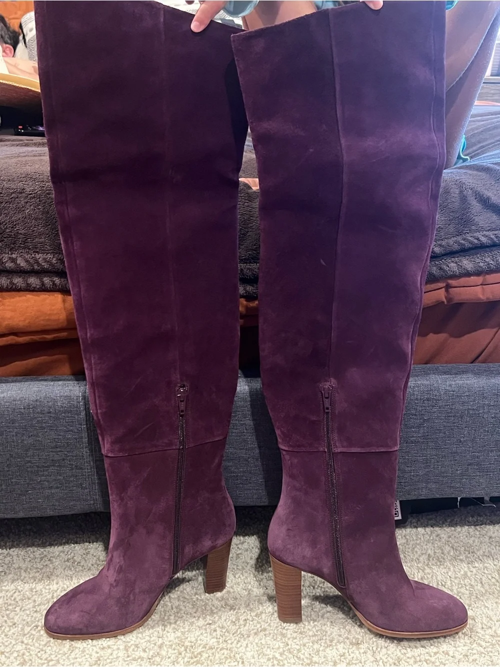 Souliers Sezane Women's Tall Suede Knee-High Boots in Deep Plum